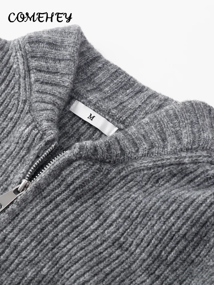 Gray Knitted Zipper Sweater Women 2025 Autumn New O-neck Long Sleeve Elegant Female Sweaters Fashion All-match Slim Streetwear - Image 6