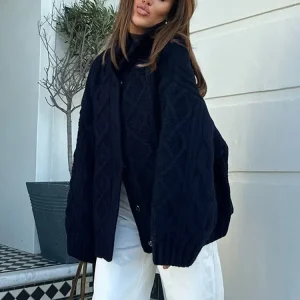 Casual Knit Twist Cardigan Sweater Women Loose Solid Lapel Hidden Button Long Sleeve Female Knitwear 2025 Autumn New Hot Coats